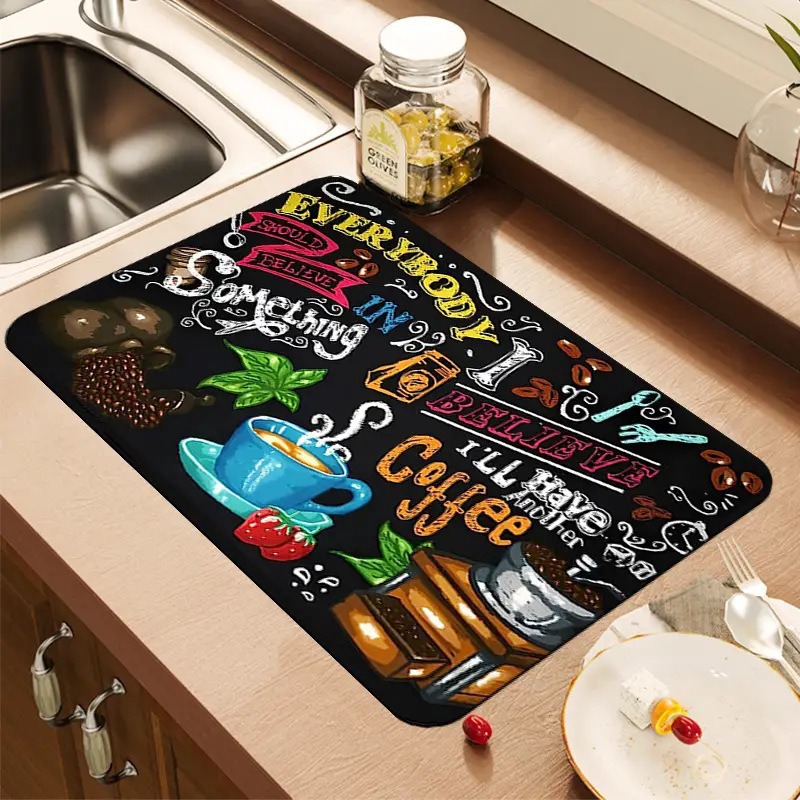 Bar Mat Rubber - Yaratıcı Kahve Baskılı Mutfak Kurutma Matı