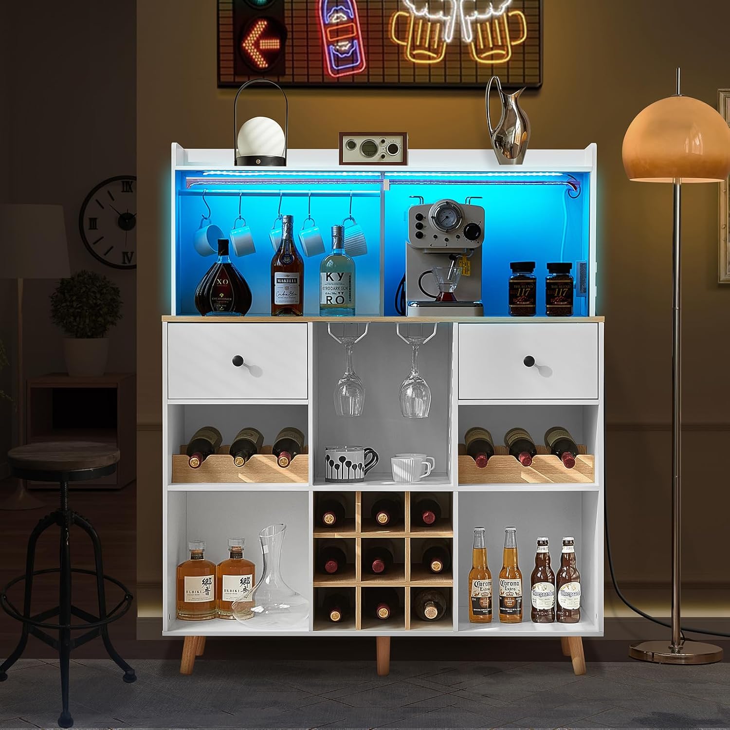 Home Bar Shelf - Güç Çıkışı ve LED Işık ile