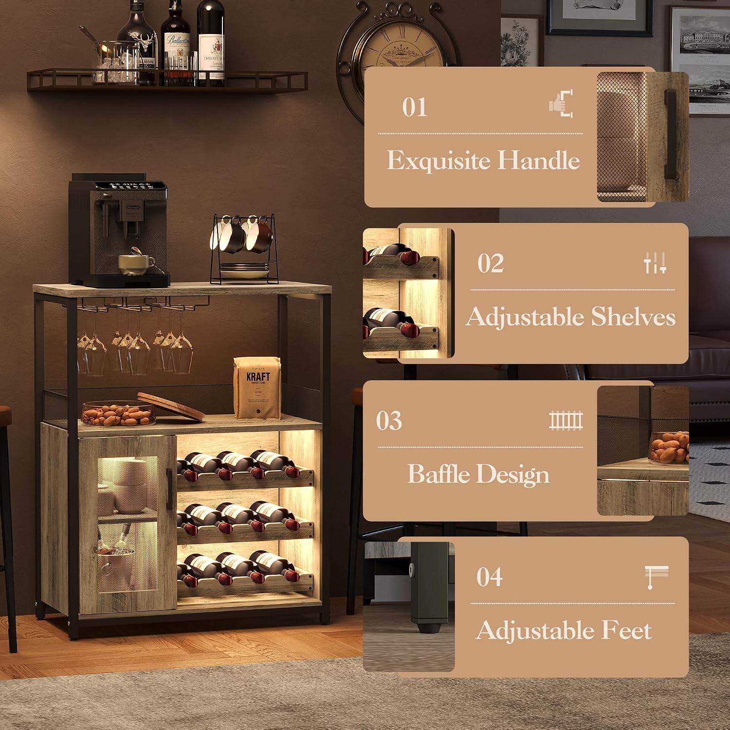 3 Katmanlı Şarap Barı Dolabı L - Home Bar And Cabinet incelemesi ve fiyatı