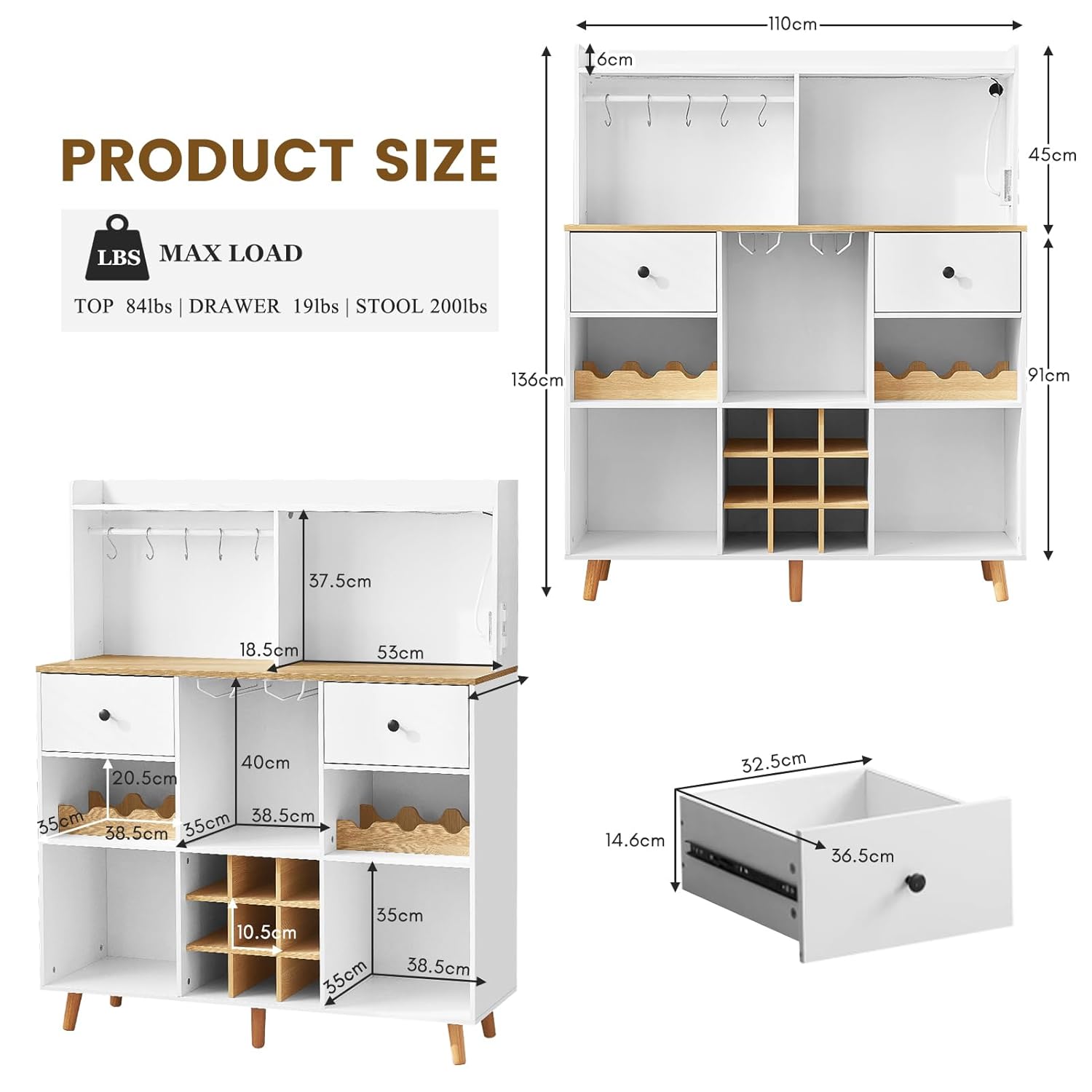 Güç Çıkışı ve LED Işık ile Şar - Home Bar Shelf incelemesi ve fiyatı